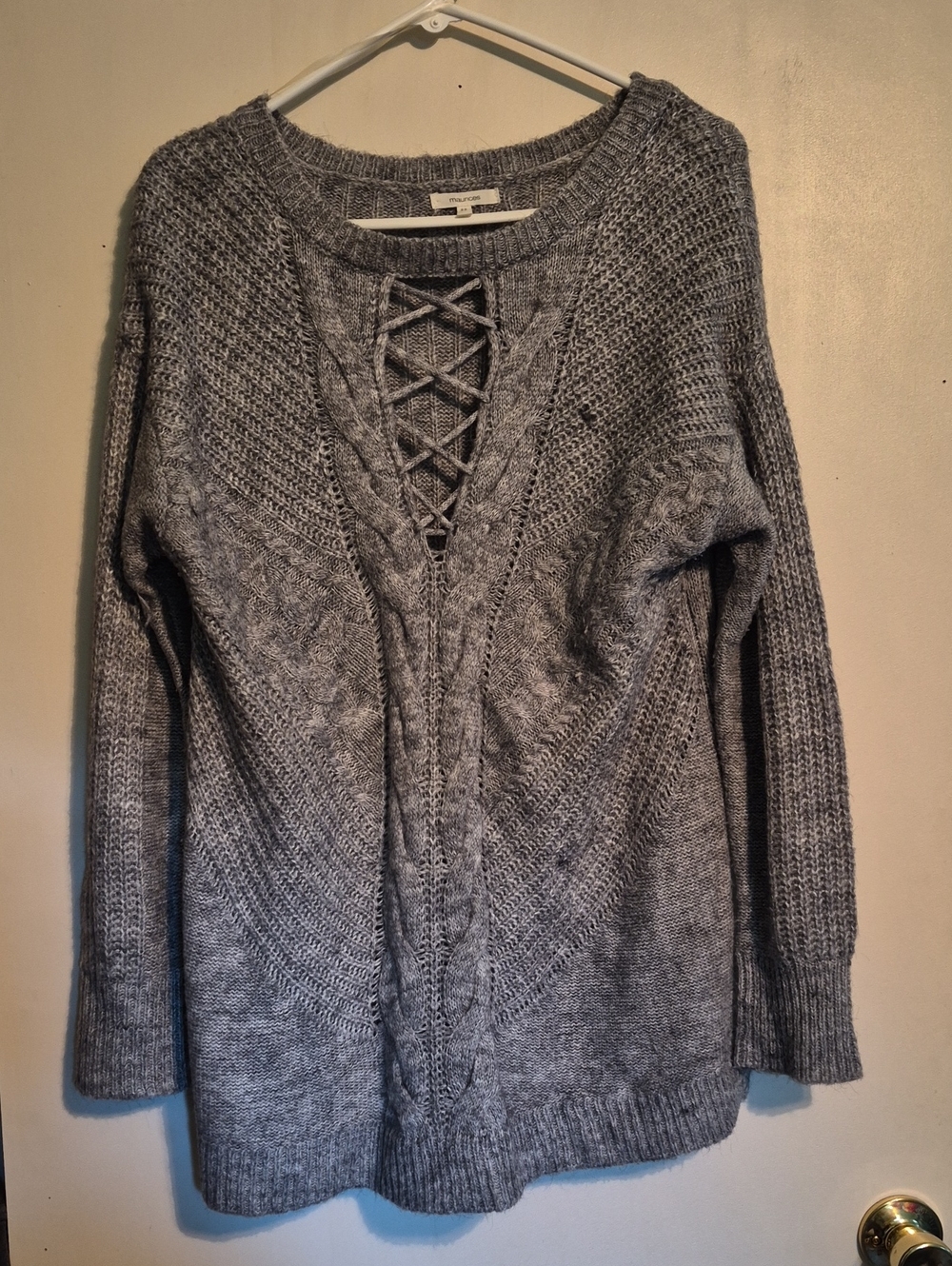 Maurices Gray Lace-Up Cable Knit Turtleneck Sweater